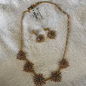 Gold and Blue Sunburst Necklace and Earring Set